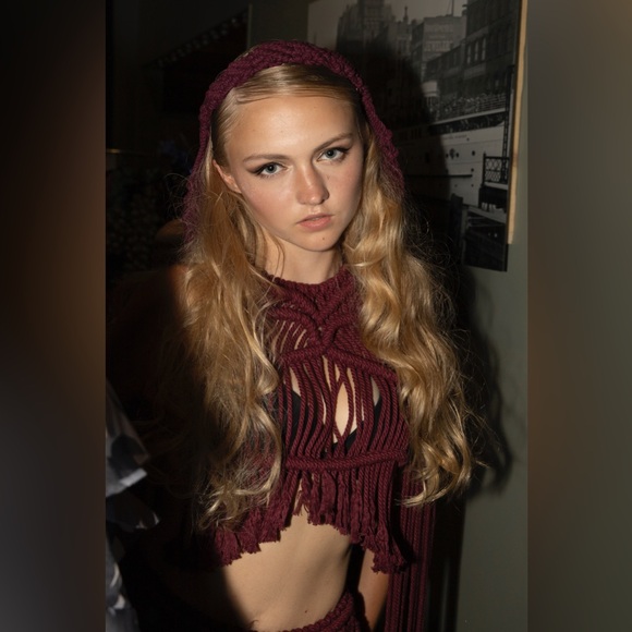 Handmade Wine Red Macramé Dress Unique Small - Picture 7 of 16